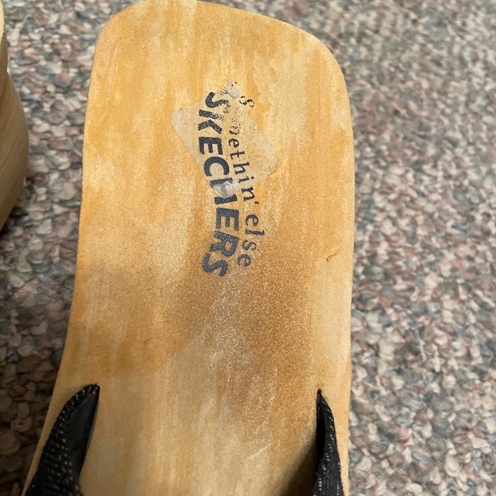 Vintage Sketchers Denim Wood Wedge Platform Sandals - Picture 4 of 11